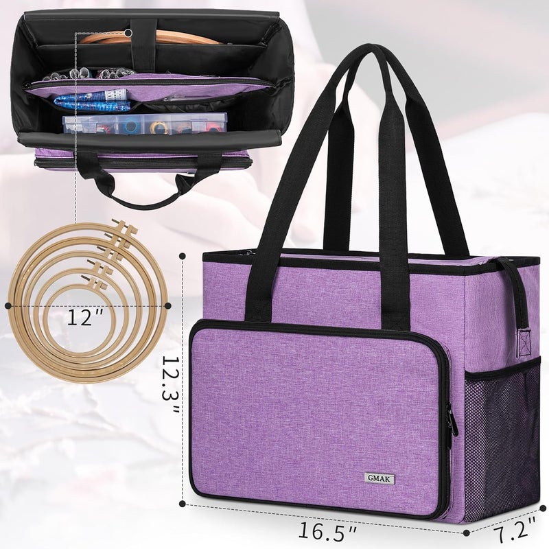 GMAK Embroidery Storage Bag, Embroidery Project Carrying Bags for Embroidery Kit/Cross Stitch Supplies/Stitch Tools Kit, Embroidery Supplies Storage Tote Case with Multiple Pockets, Bag Only, Purple - Image 5